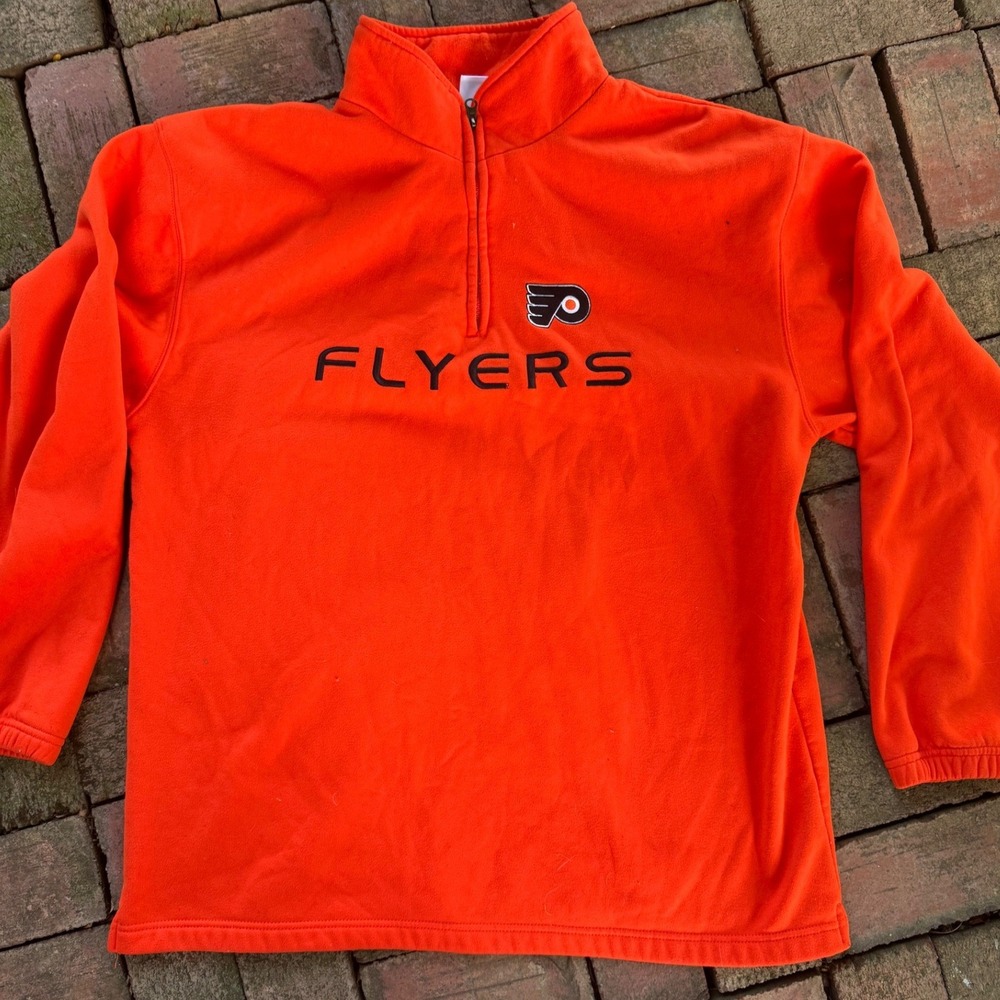 NHL Philadelphia Flyers Mens Quarter Zip Fleece Pullover Orange Large XL